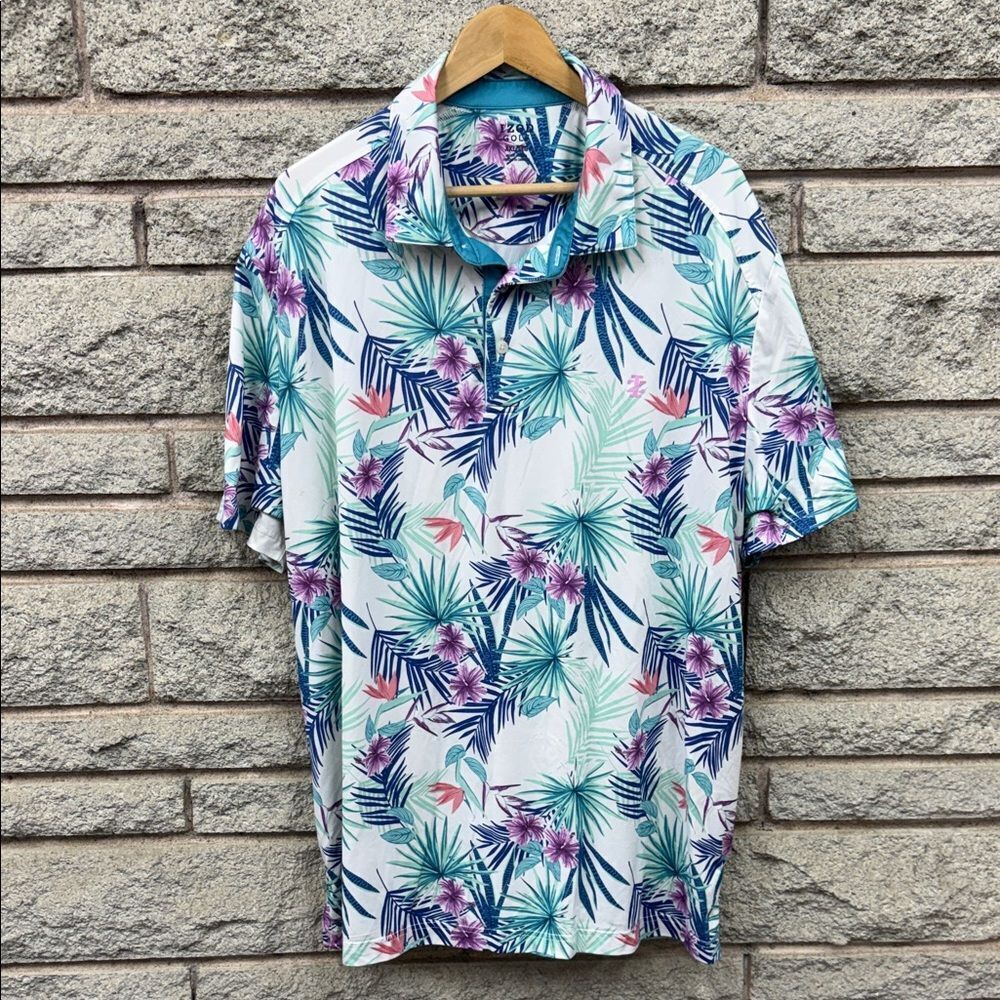 Men's Tropical Print Button Down Shirt - Blue, Purple, Green